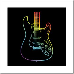 S-Style Electric Guitar Body Colorful Outline Posters and Art